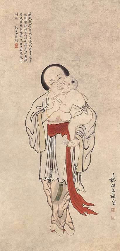 胡三桥 戏婴图 立轴